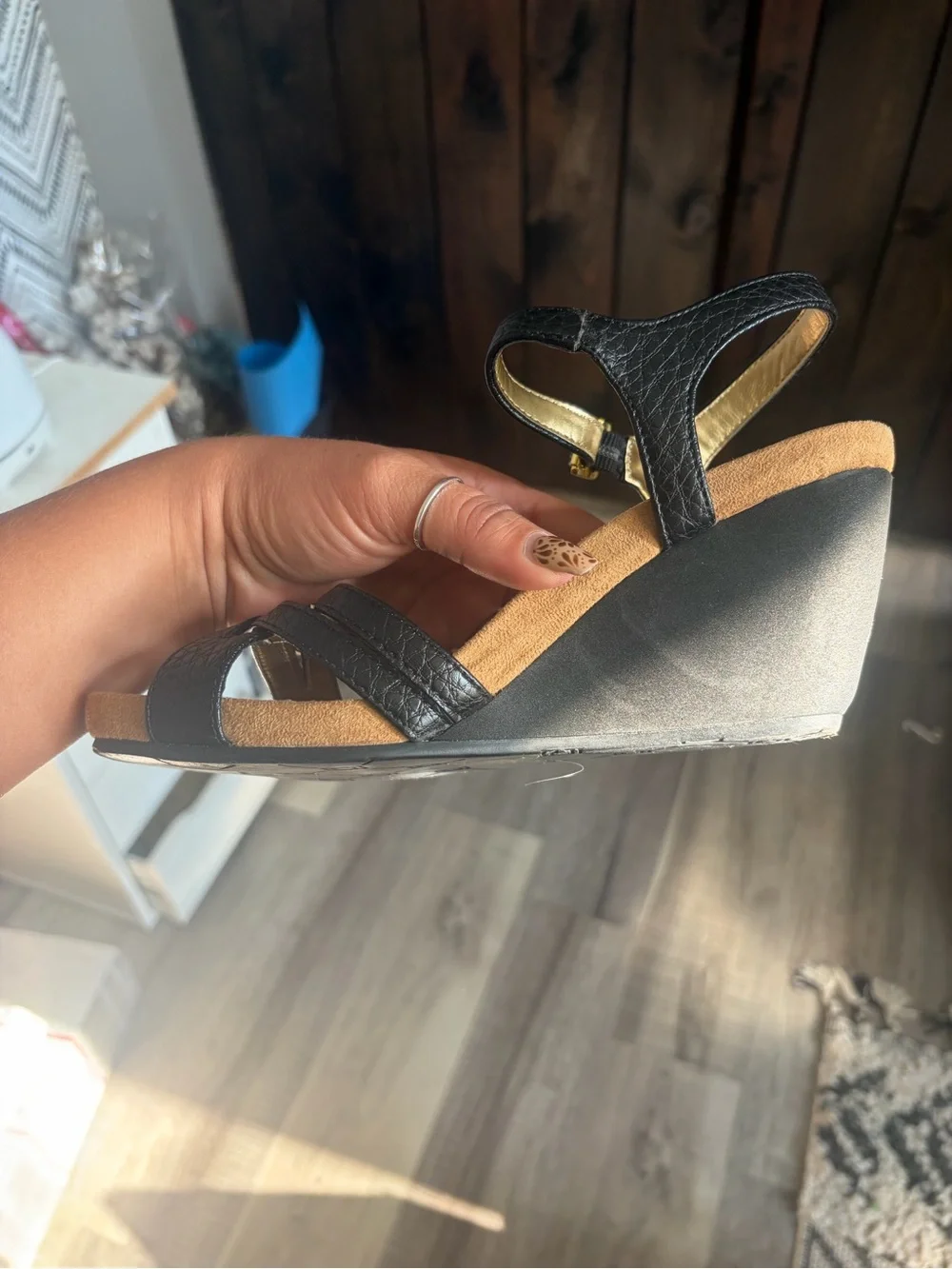 Chaps Black Strappy Buckle Women's Sandals